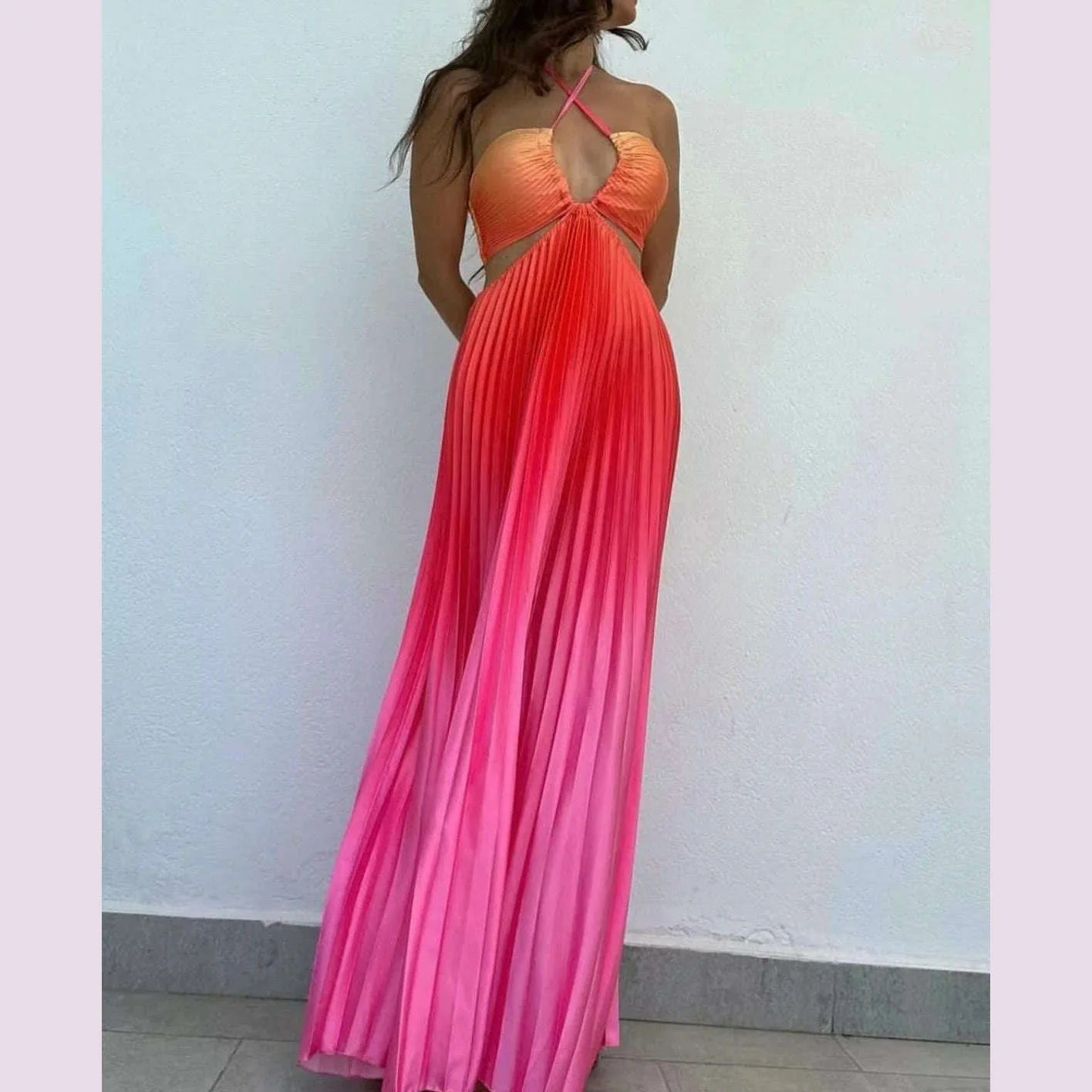 2024 Summer Fashion Women Long Dress Sexy Halter Neck Dress Sleeveless Hanging Trint Comfortable Party Club Women Streetwear