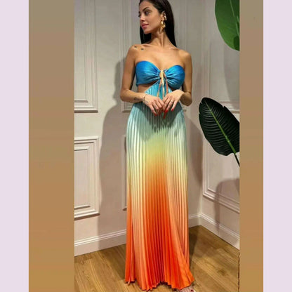 2024 Summer Fashion Women Long Dress Sexy Halter Neck Dress Sleeveless Hanging Trint Comfortable Party Club Women Streetwear