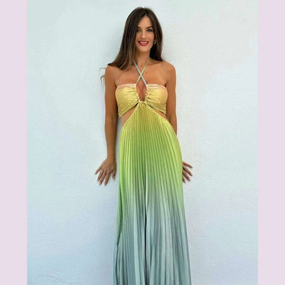 2024 Summer Fashion Women Long Dress Sexy Halter Neck Dress Sleeveless Hanging Trint Comfortable Party Club Women Streetwear