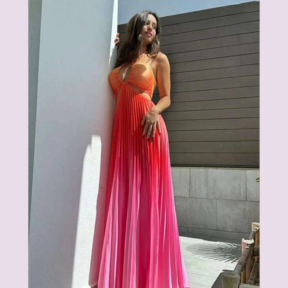 2024 Summer Fashion Women Long Dress Sexy Halter Neck Dress Sleeveless Hanging Trint Comfortable Party Club Women Streetwear