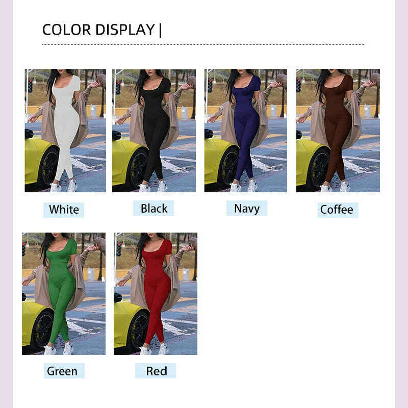 2024 Summer New Women's Round Neck Short Sleeve Slim One Piece Pure Color Yoga Clothing Fitness Jumpsuit