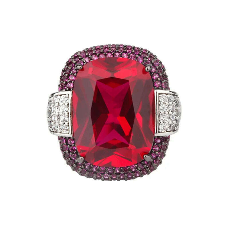 2024 Vintage 12*16MM Ruby Emerald Rings Lab Diamond Wedding Bands Gemstone Cocktail Party Fine Jewelry Female Anniversary Gifts