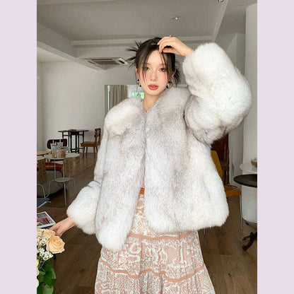 2024 Winter 100% Genuine Natural Whole Skin Fox Fur Coat For Women V-neck Jacket Luxury Outerwear High-end