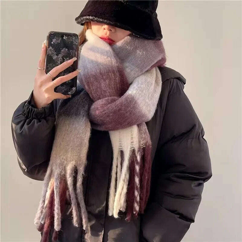 2024 Winter Thick Warm Scarf Women Cashmere Shawl and Wraps Pashmina Neckerchief Bufanda Female Rainbow Hairy Tessel Echarpe New