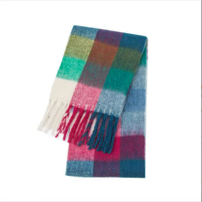 2024 Winter Thick Warm Scarf Women Cashmere Shawl and Wraps Pashmina Neckerchief Bufanda Female Rainbow Hairy Tessel Echarpe New