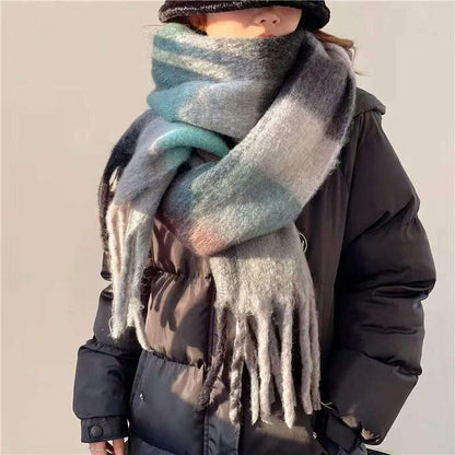 2024 Winter Thick Warm Scarf Women Cashmere Shawl and Wraps Pashmina Neckerchief Bufanda Female Rainbow Hairy Tessel Echarpe New