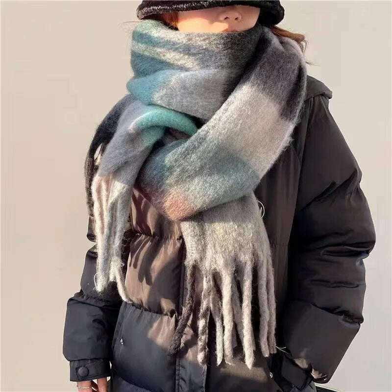 2024 Winter Thick Warm Scarf Women Cashmere Shawl and Wraps Pashmina Neckerchief Bufanda Female Rainbow Hairy Tessel Echarpe New
