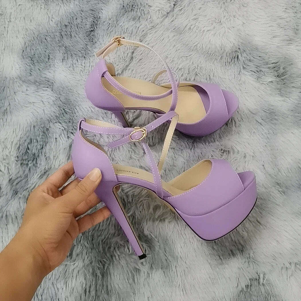 2024 Women Sandals 14CM Platform High Heels Sexy Ankle Strap Sandal Open Toe Stilettos Party Dress Wedding Shoes Plus Size 44