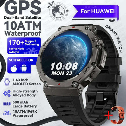 2025 NEW For HUIAWE GPS Smart Watch Men 10ATM IP69K Waterproof Smart Watches Compass Altimeter Barometric 1.43'' AMOLED Bracelet