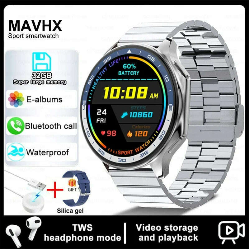 2025 New For OPPO Xiaomi 32G Memory Smart Watch Men Full Touch HD AMOLED Screen Music Fitness Tracker Bluetooth Call Smartwatch