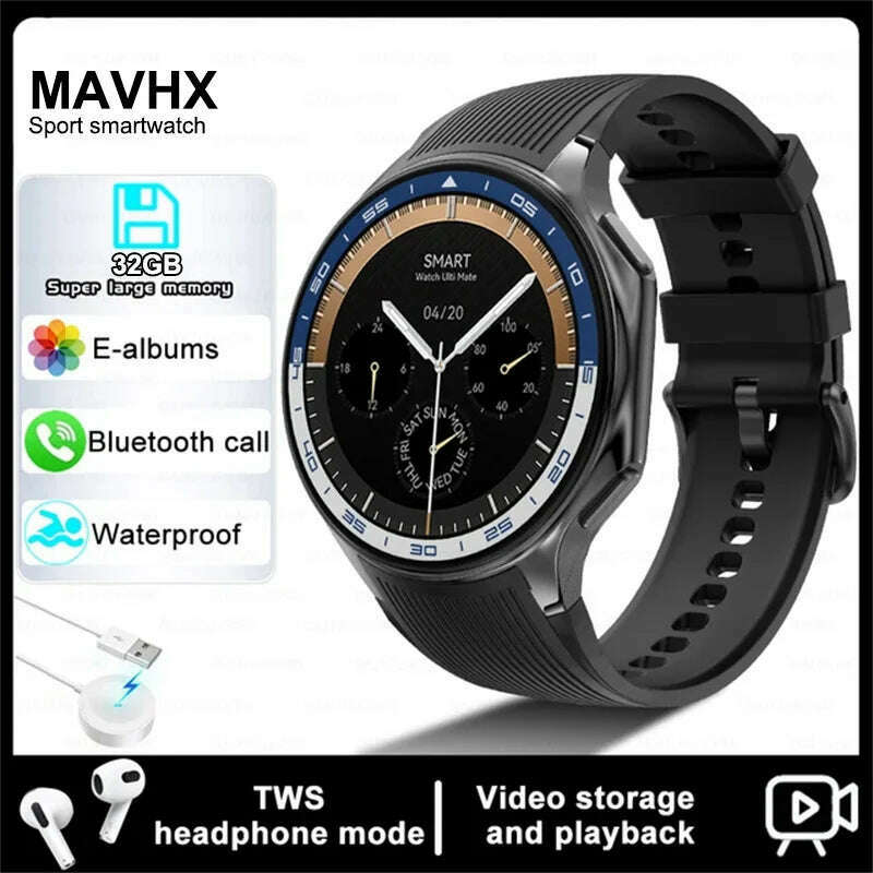 2025 New For OPPO Xiaomi 32G Memory Smart Watch Men Full Touch HD AMOLED Screen Music Fitness Tracker Bluetooth Call Smartwatch