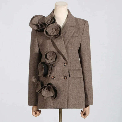 2025 Spring New Elegant Commuting Style Handmade Embroidered Flower Decoration Spliced Double Row Button Women's Suit Jacket