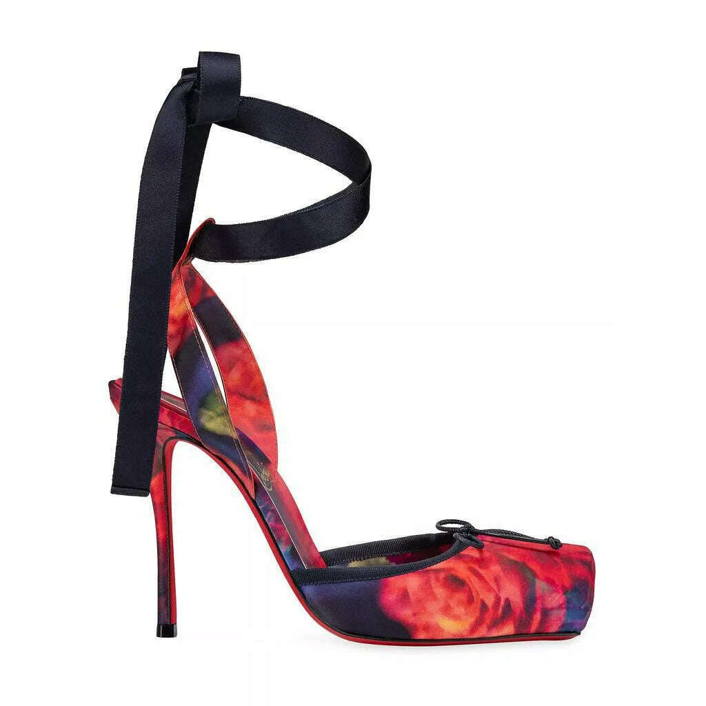 2025 Women's New Summer Square Satin High Heel Sandals with Ankle Strap, Fashionable Party and Banquet Ballet High Heels
