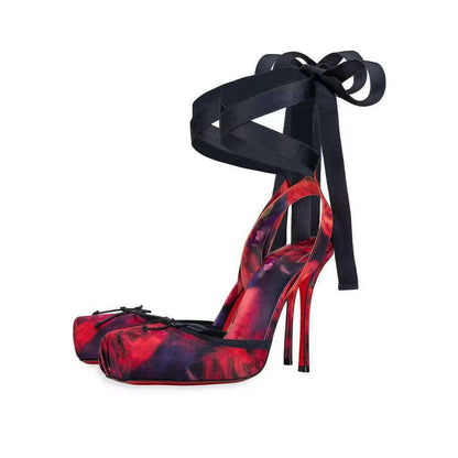 2025 Women's New Summer Square Satin High Heel Sandals with Ankle Strap, Fashionable Party and Banquet Ballet High Heels