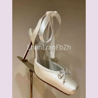 2025 Women's New Summer Square Satin High Heel Sandals with Ankle Strap, Fashionable Party and Banquet Ballet High Heels