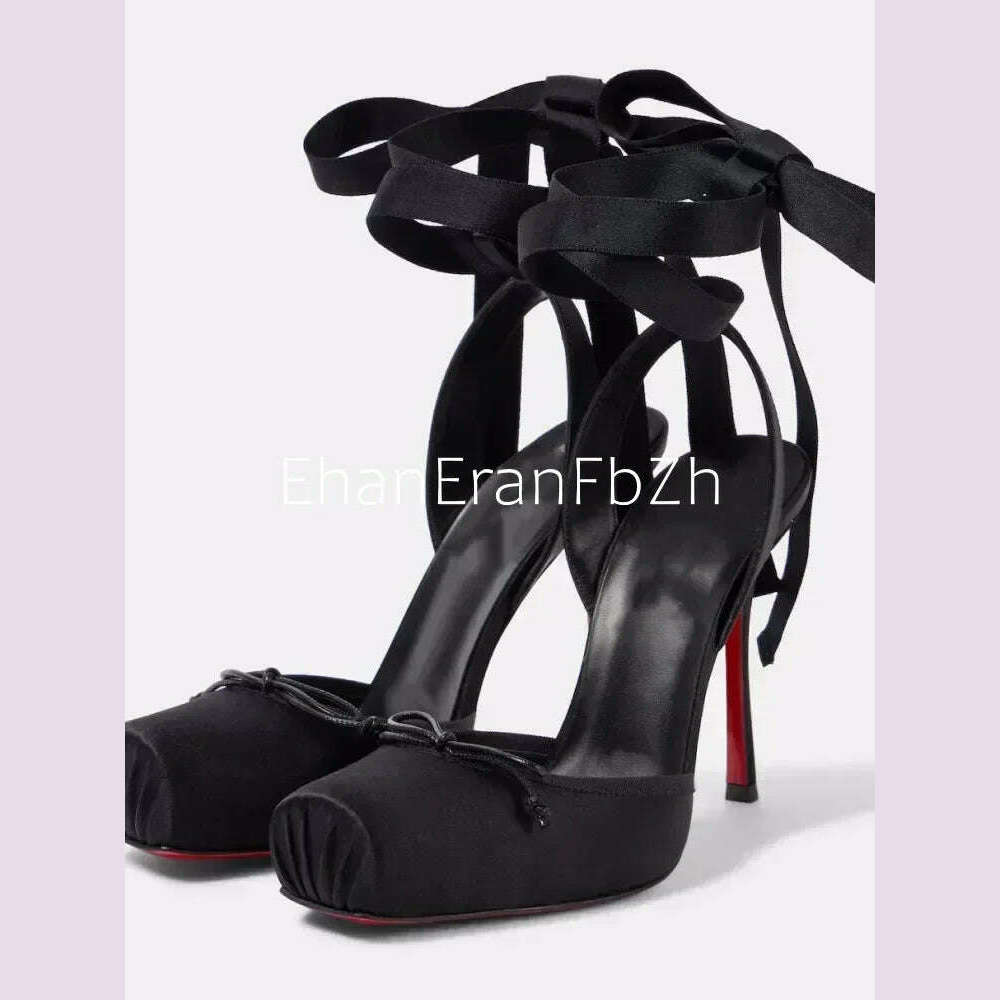 2025 Women's New Summer Square Satin High Heel Sandals with Ankle Strap, Fashionable Party and Banquet Ballet High Heels