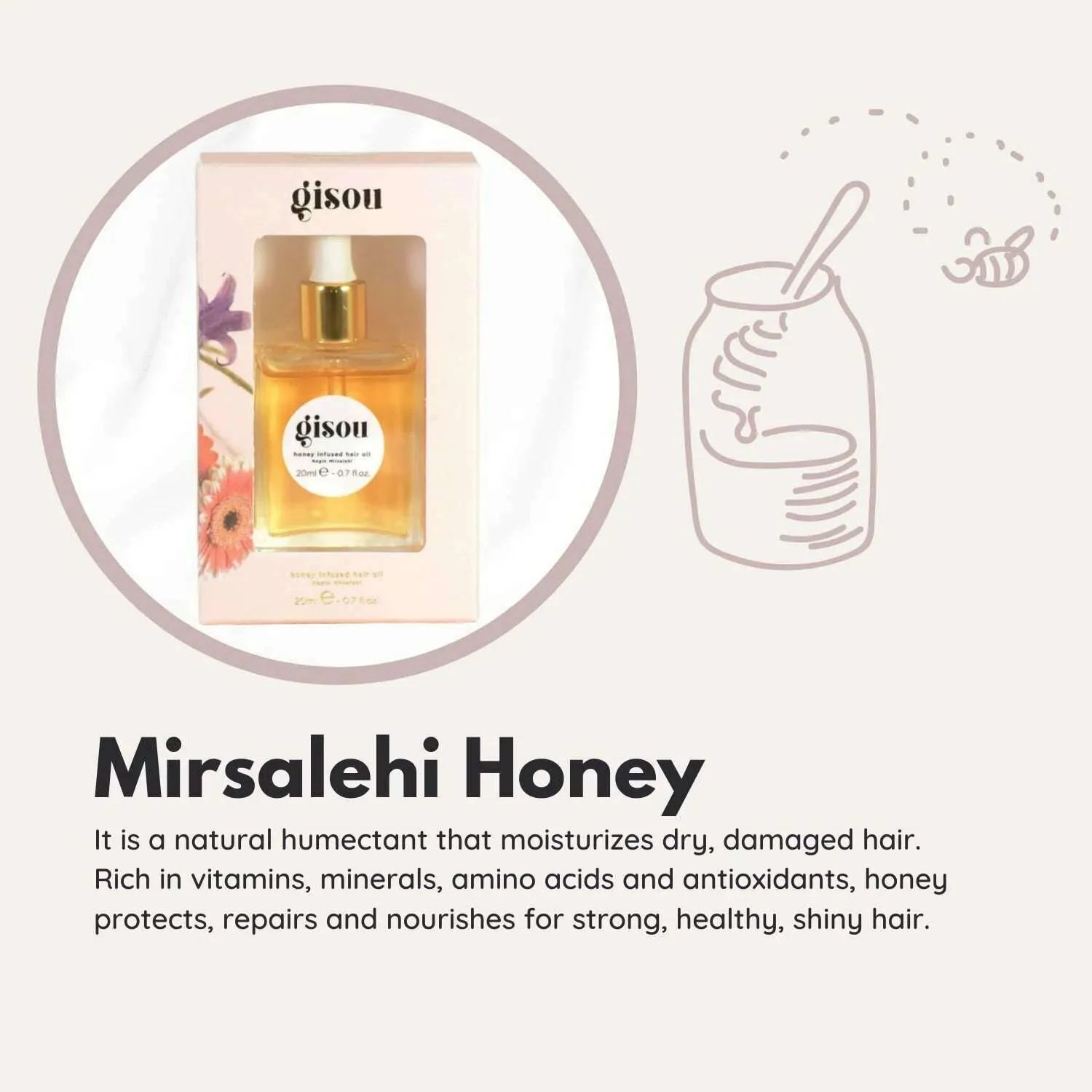 20ml Honey Infused Hair Oil Travel Size Enriched With Mirsalehi Honey To Deeply Nourish & Moisturize Hair, Hair Care Gift