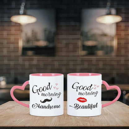 2pc 11oz Good Morning Beautiful Handsome Ceramic Coffee Mug Couples Sets Funny His Her Gifts Husband Wife Anniversary Presents