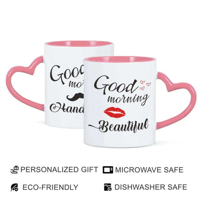 2pc 11oz Good Morning Beautiful Handsome Ceramic Coffee Mug Couples Sets Funny His Her Gifts Husband Wife Anniversary Presents