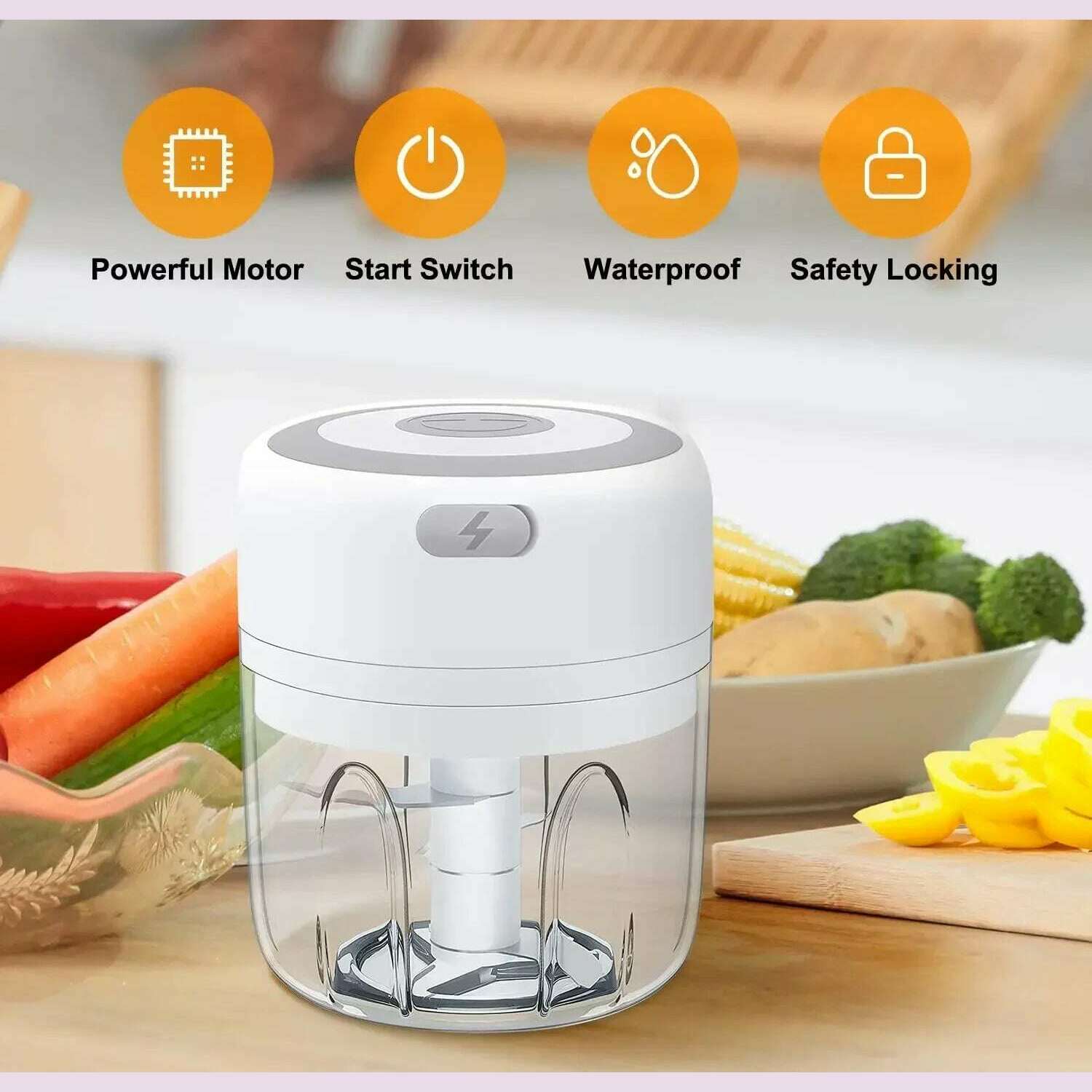 300ML Electric Garlic Chopper USB Charging Food Vegetable Meat Crusher Stainless Steel Mini Chili Garlic Masher Kitchen Gadgets