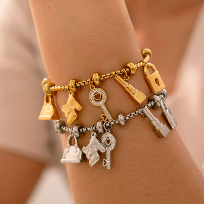 316L Stainless Steel Charm Bracelet For Women 18K Gold Plated Waterproof No Tarnish Women's Multiple Different Pendant Bracelets