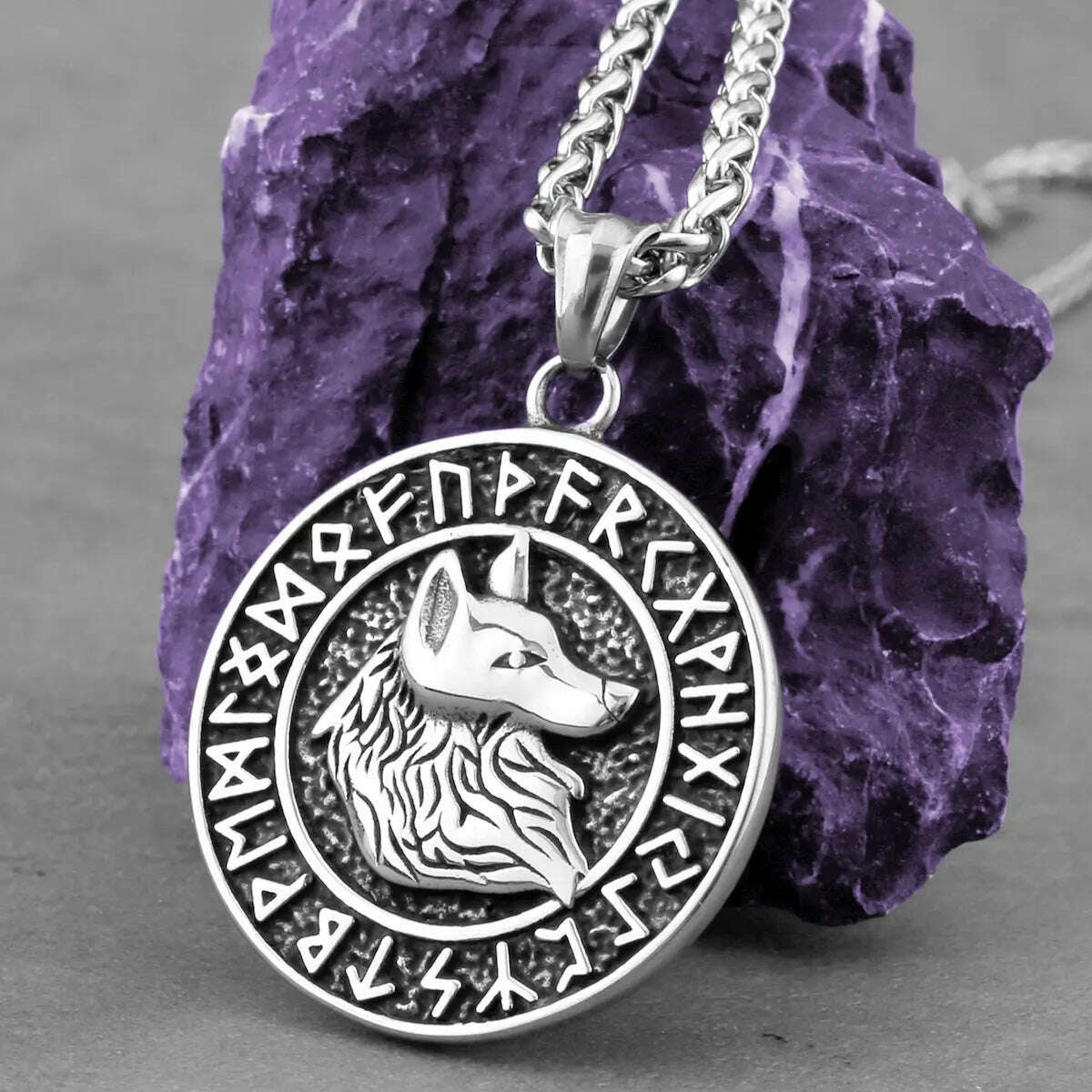316L Stainless Steel Viking Odin Wolf Necklace Men&#39;s Back Helm of Awe Rune Amulet Odin Symbol Pendant Necklace Gift Punk Jewelry