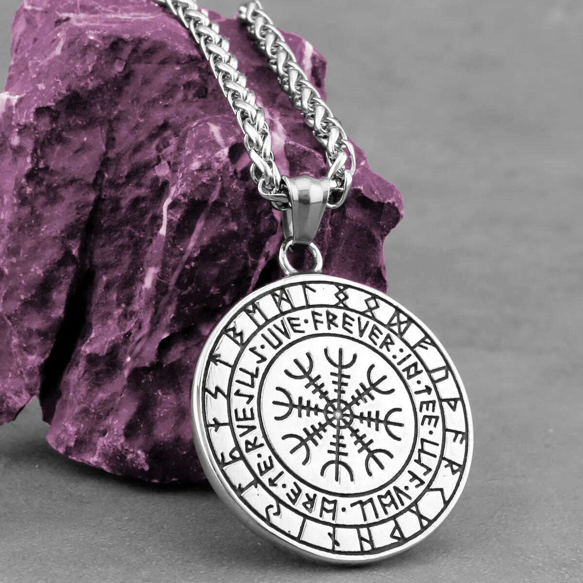 316L Stainless Steel Viking Odin Wolf Necklace Men&#39;s Back Helm of Awe Rune Amulet Odin Symbol Pendant Necklace Gift Punk Jewelry