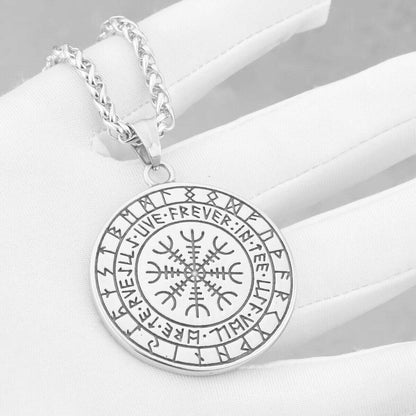 316L Stainless Steel Viking Odin Wolf Necklace Men&#39;s Back Helm of Awe Rune Amulet Odin Symbol Pendant Necklace Gift Punk Jewelry