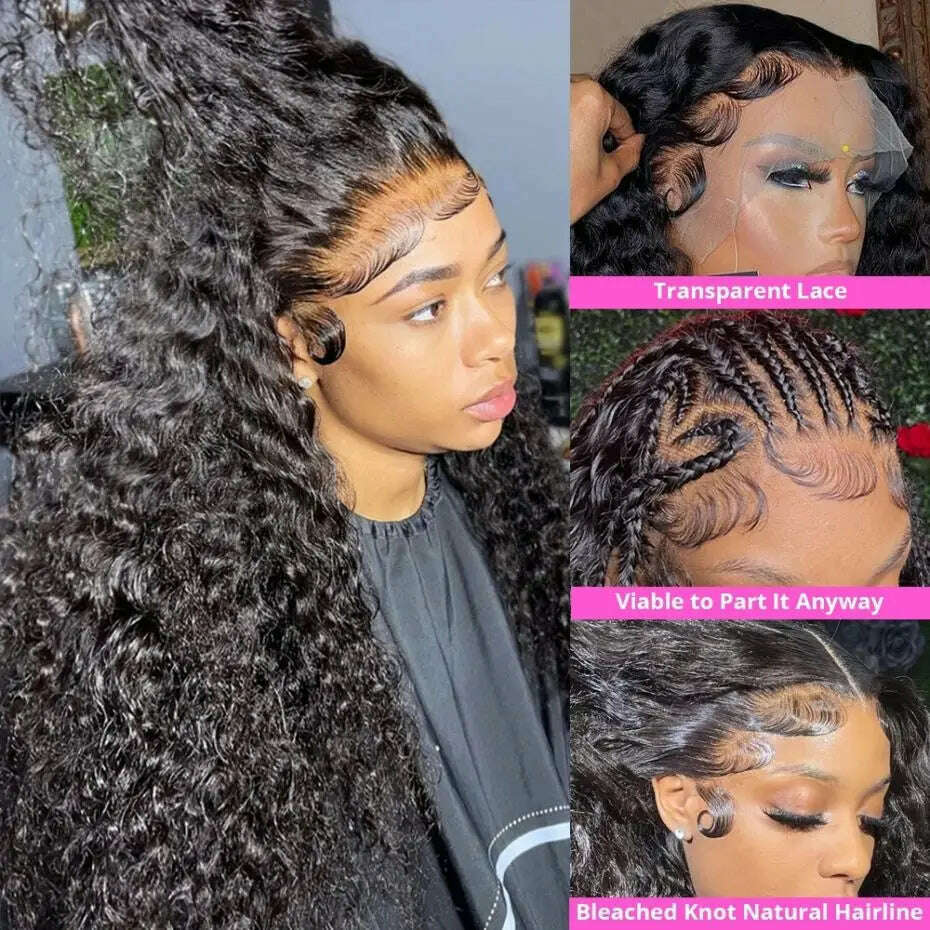 32Inch 180% Density 13x4 13x6 Deep Wave Transparent Lace Frontal Wigs For Black Women 4x4 Deep Curly Lace Closure Wig Bling Hair