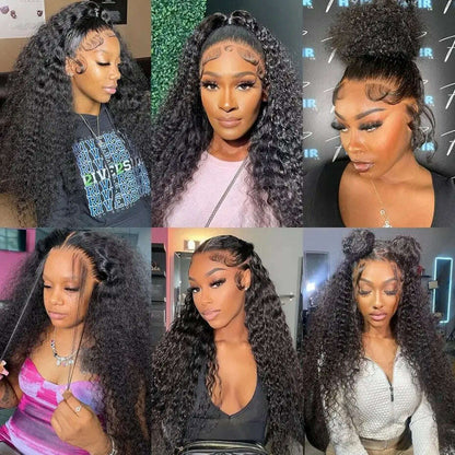 32Inch 180% Density 13x4 13x6 Deep Wave Transparent Lace Frontal Wigs For Black Women 4x4 Deep Curly Lace Closure Wig Bling Hair