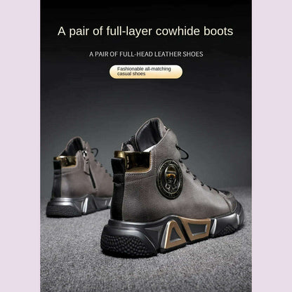38-48 Yards Leather Ankle Boots Men's Shoes Yuppie High-top Shoes Spring and Autumn Casual Thick Soles High-quality Winter Boots