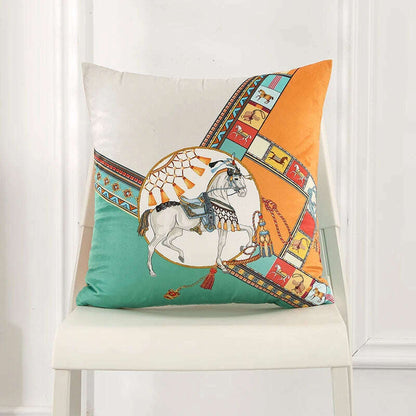 45x45cm Dutch Velvet Pillow Case Luxury Style Cushion Cover White Horse Printed Pillowcase For Bed Sofa Office Chair Car Pillows
