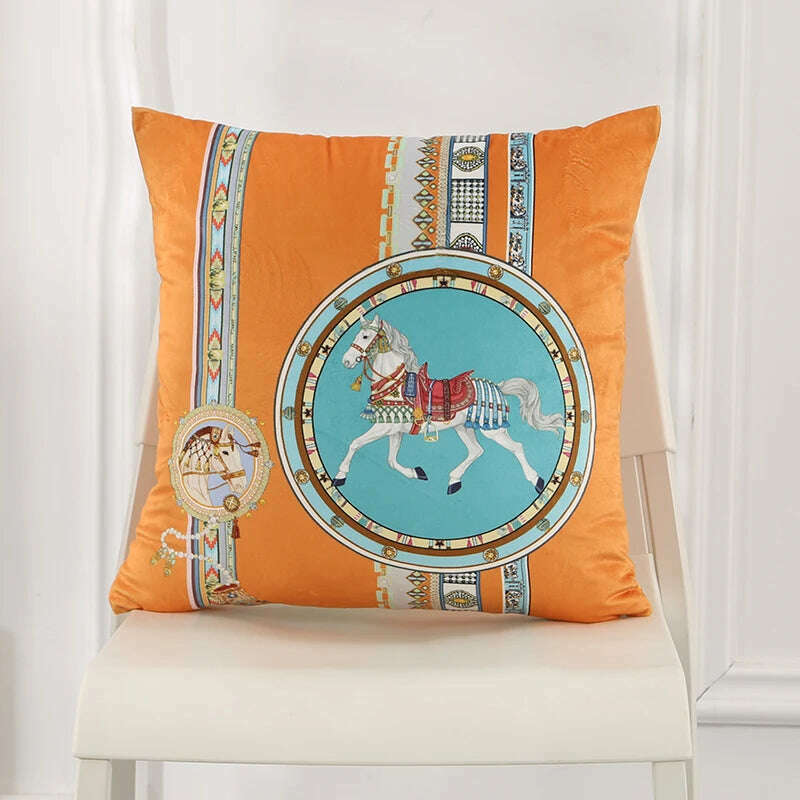 45x45cm Dutch Velvet Pillow Case Luxury Style Cushion Cover White Horse Printed Pillowcase For Bed Sofa Office Chair Car Pillows