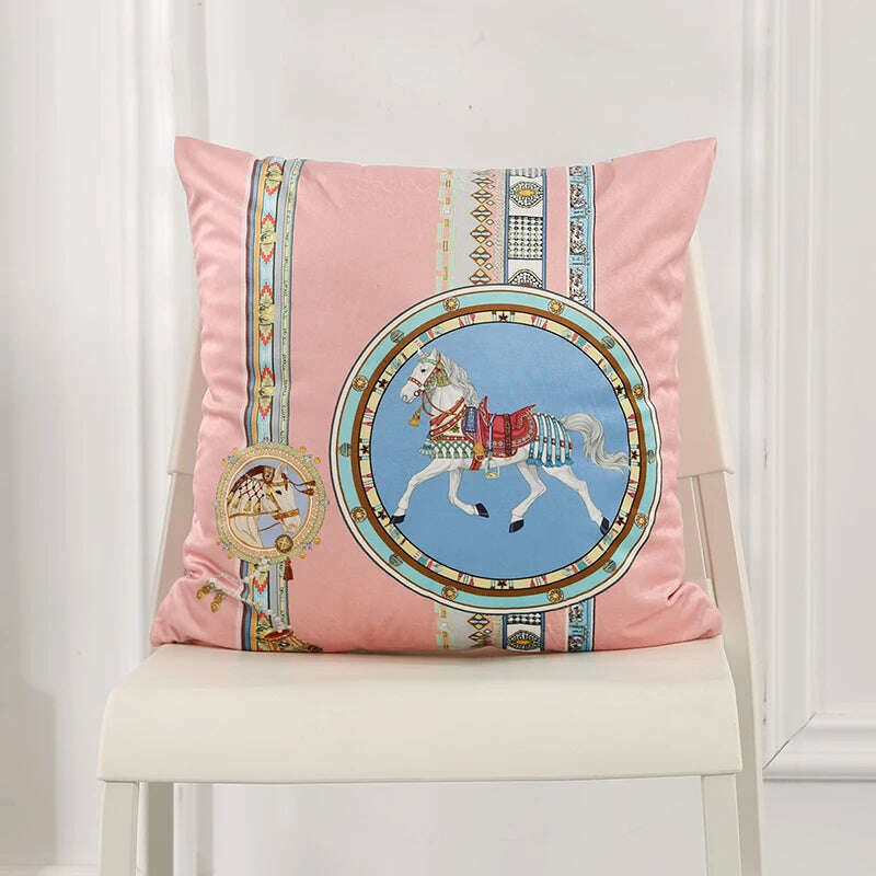 45x45cm Dutch Velvet Pillow Case Luxury Style Cushion Cover White Horse Printed Pillowcase For Bed Sofa Office Chair Car Pillows