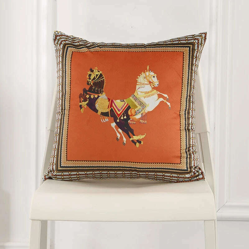 45x45cm Dutch Velvet Pillow Case Luxury Style Cushion Cover White Horse Printed Pillowcase For Bed Sofa Office Chair Car Pillows