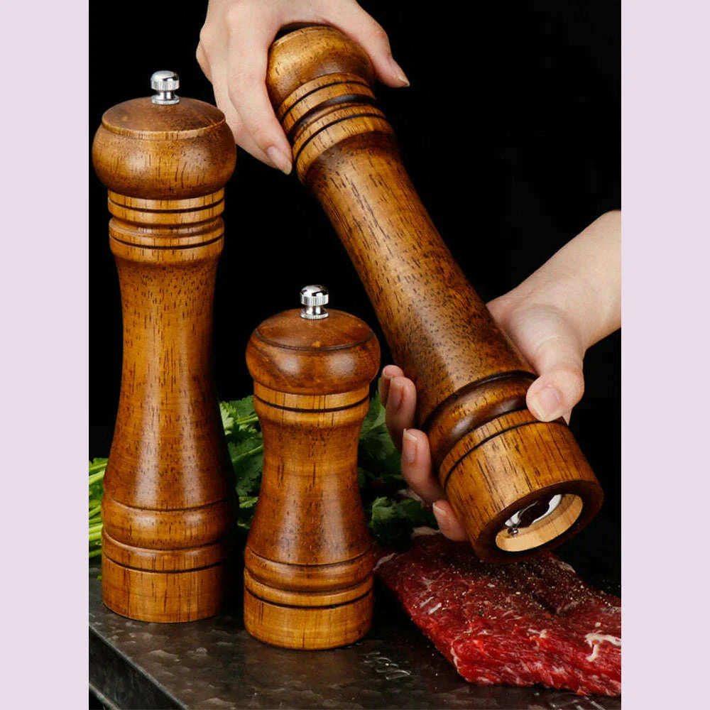 5" 8" 10"  Salt and Pepper Grinder, Solid Wood Spice Pepper Mill with Strong Adjustable Ceramic Grinder Kitchen Cooking Tools