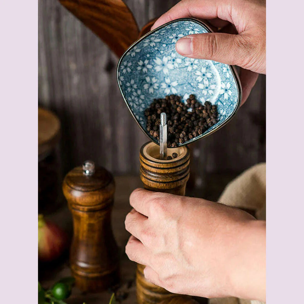 5" 8" 10"  Salt and Pepper Grinder, Solid Wood Spice Pepper Mill with Strong Adjustable Ceramic Grinder Kitchen Cooking Tools