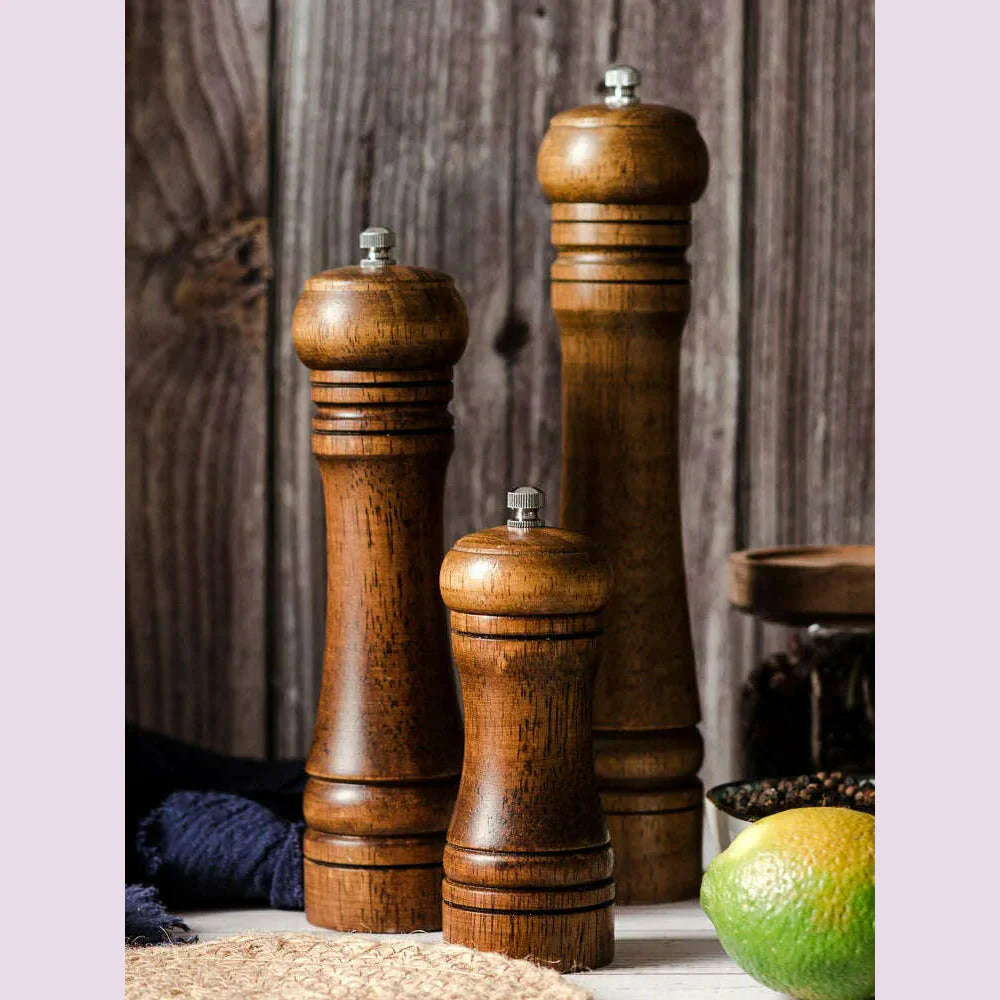5" 8" 10"  Salt and Pepper Grinder, Solid Wood Spice Pepper Mill with Strong Adjustable Ceramic Grinder Kitchen Cooking Tools