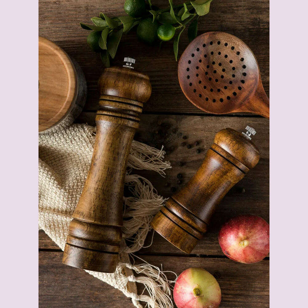 5" 8" 10"  Salt and Pepper Grinder, Solid Wood Spice Pepper Mill with Strong Adjustable Ceramic Grinder Kitchen Cooking Tools