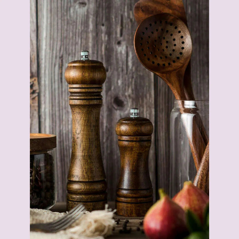5" 8" 10"  Salt and Pepper Grinder, Solid Wood Spice Pepper Mill with Strong Adjustable Ceramic Grinder Kitchen Cooking Tools