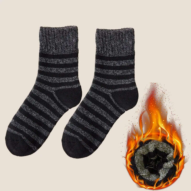 5pair Winter Thick Socks Men Super Thicker Solid Sock Striped Merino Wool Rabbit Socks Against Cold Snow Russia Winter Warm Sock