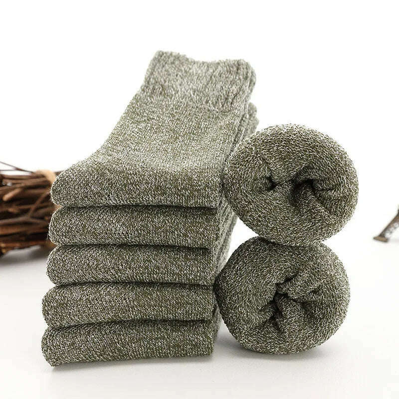 5pair Winter Thick Socks Men Super Thicker Solid Sock Striped Merino Wool Rabbit Socks Against Cold Snow Russia Winter Warm Sock