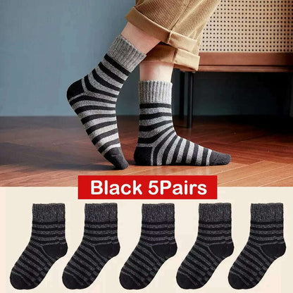 5pair Winter Thick Socks Men Super Thicker Solid Sock Striped Merino Wool Rabbit Socks Against Cold Snow Russia Winter Warm Sock