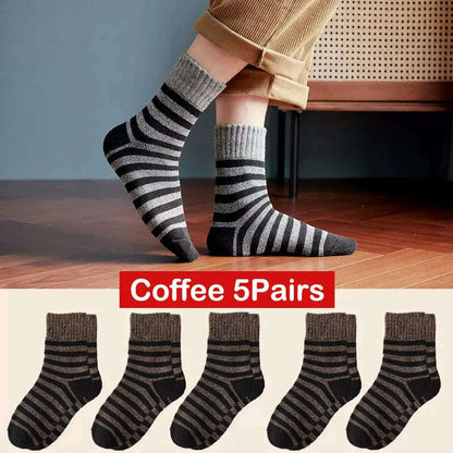 5pair Winter Thick Socks Men Super Thicker Solid Sock Striped Merino Wool Rabbit Socks Against Cold Snow Russia Winter Warm Sock