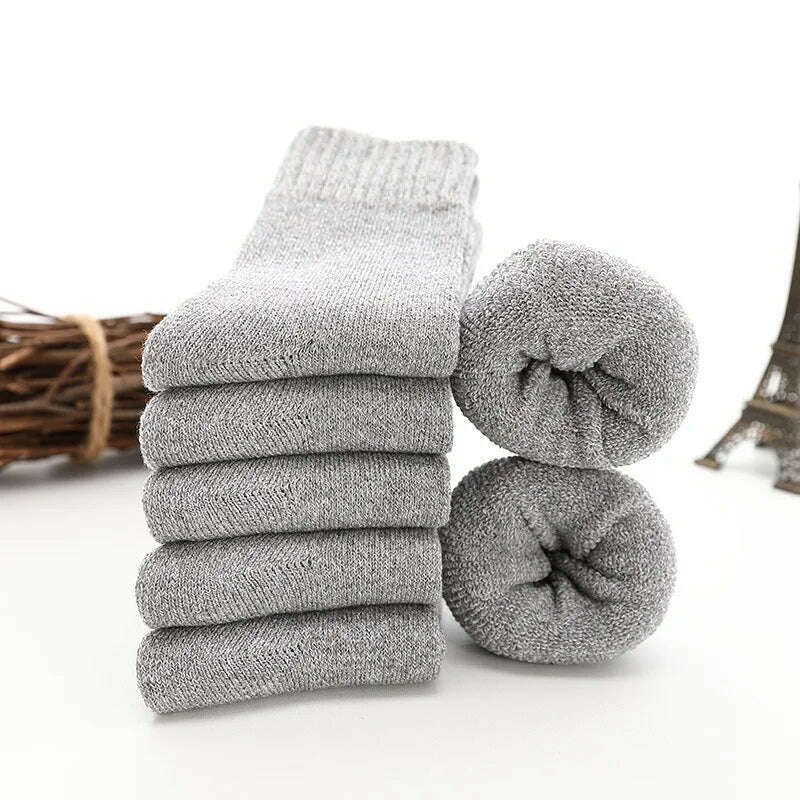 5pair Winter Thick Socks Men Super Thicker Solid Sock Striped Merino Wool Rabbit Socks Against Cold Snow Russia Winter Warm Sock