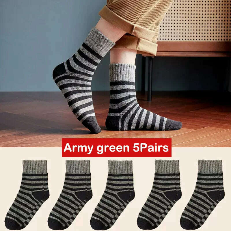 5pair Winter Thick Socks Men Super Thicker Solid Sock Striped Merino Wool Rabbit Socks Against Cold Snow Russia Winter Warm Sock