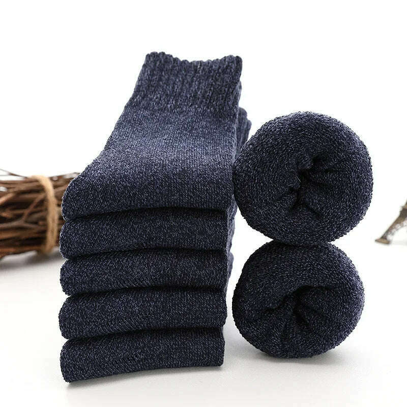 5pair Winter Thick Socks Men Super Thicker Solid Sock Striped Merino Wool Rabbit Socks Against Cold Snow Russia Winter Warm Sock