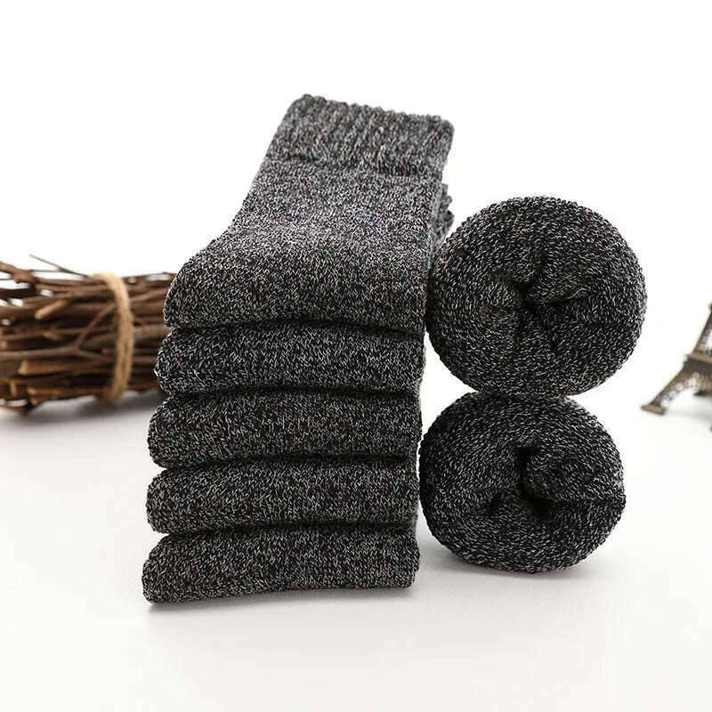 5pair Winter Thick Socks Men Super Thicker Solid Sock Striped Merino Wool Rabbit Socks Against Cold Snow Russia Winter Warm Sock