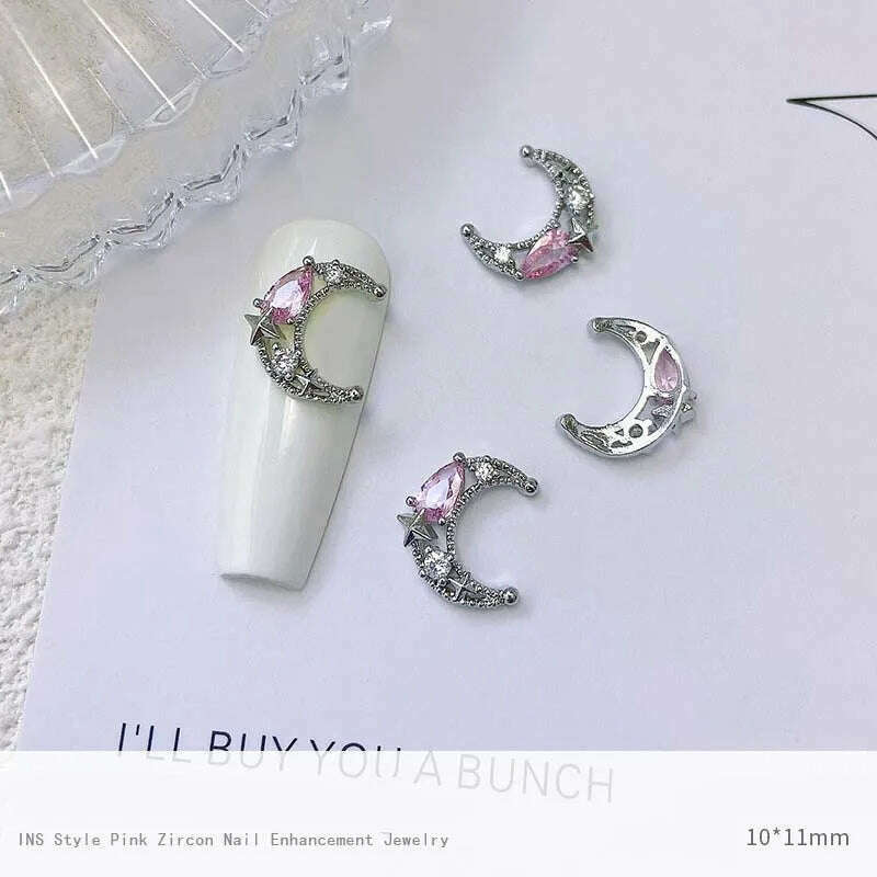 5pcs Pink Zircon Alloy Love Nail Art Charm 3D Bow Heart Moon Butterfly Planet Nail Decoration DIY Simple Design Nail Accessories