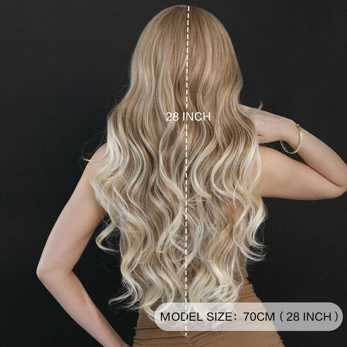 7JHH WIGS 13*4 Lace Front Wig Long Loose Wavy Blonde Wig for Women Synthetic Light Brown Lace Side Bangs Wigs Natural Looking